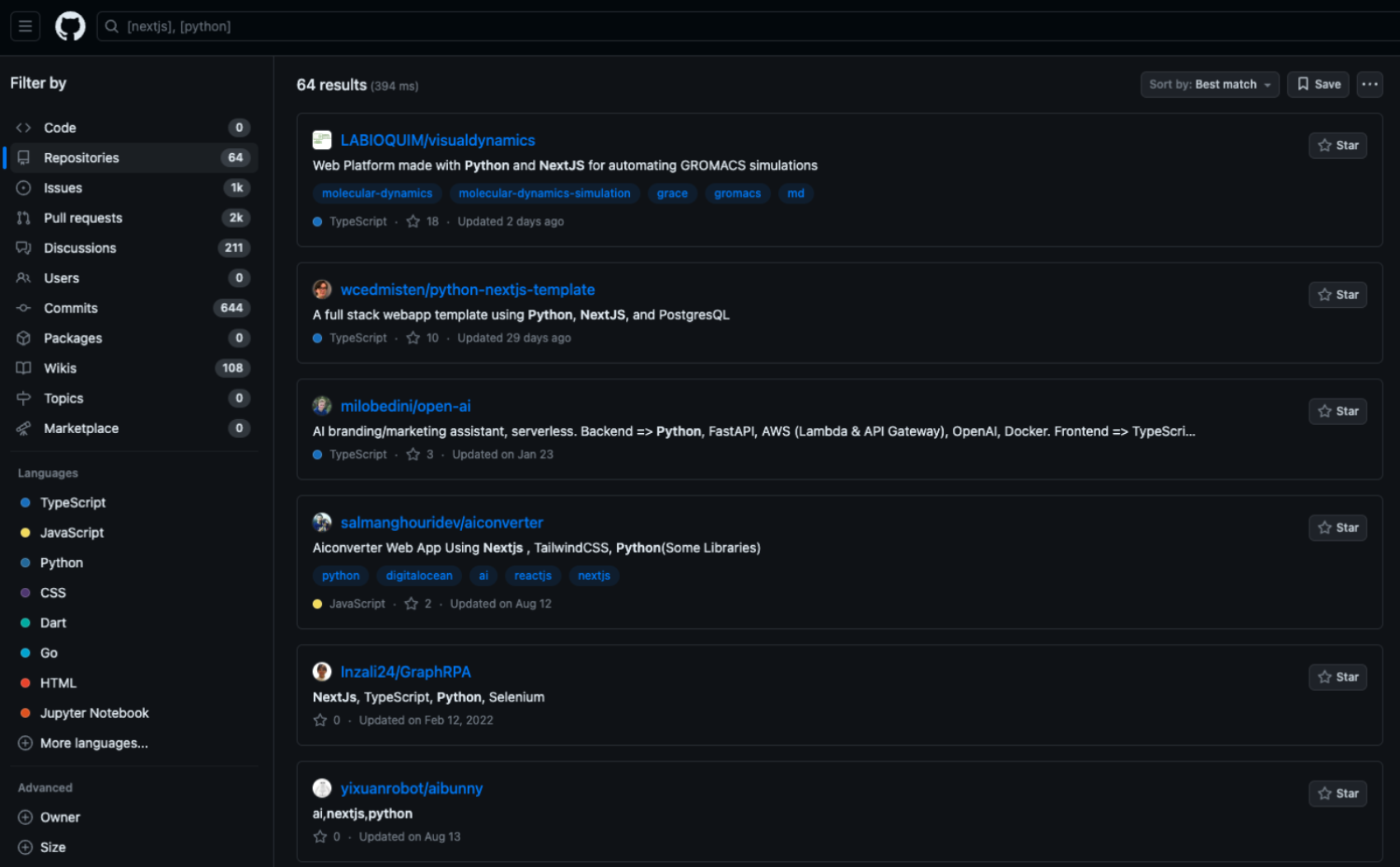 narrow github search