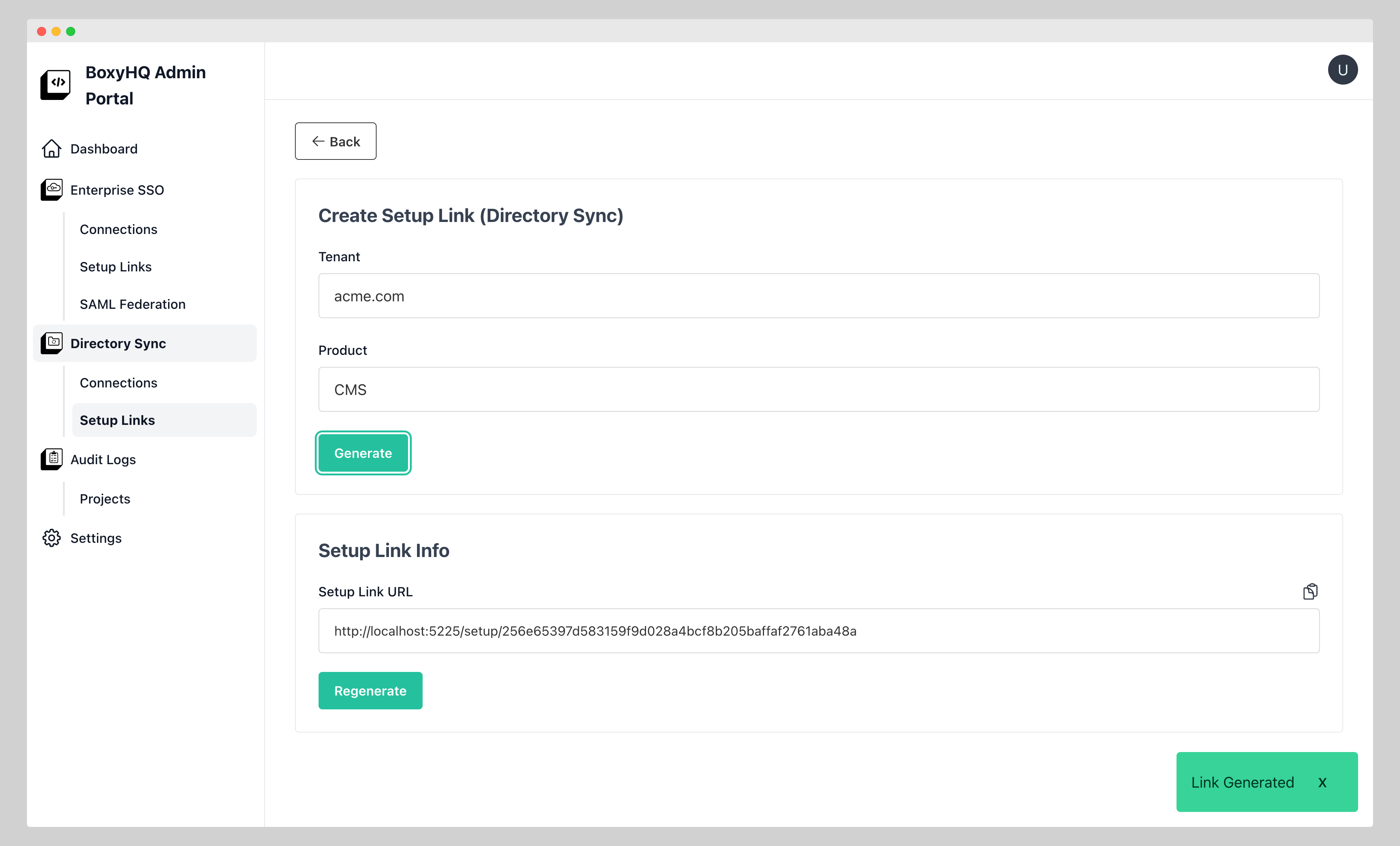 setup link created